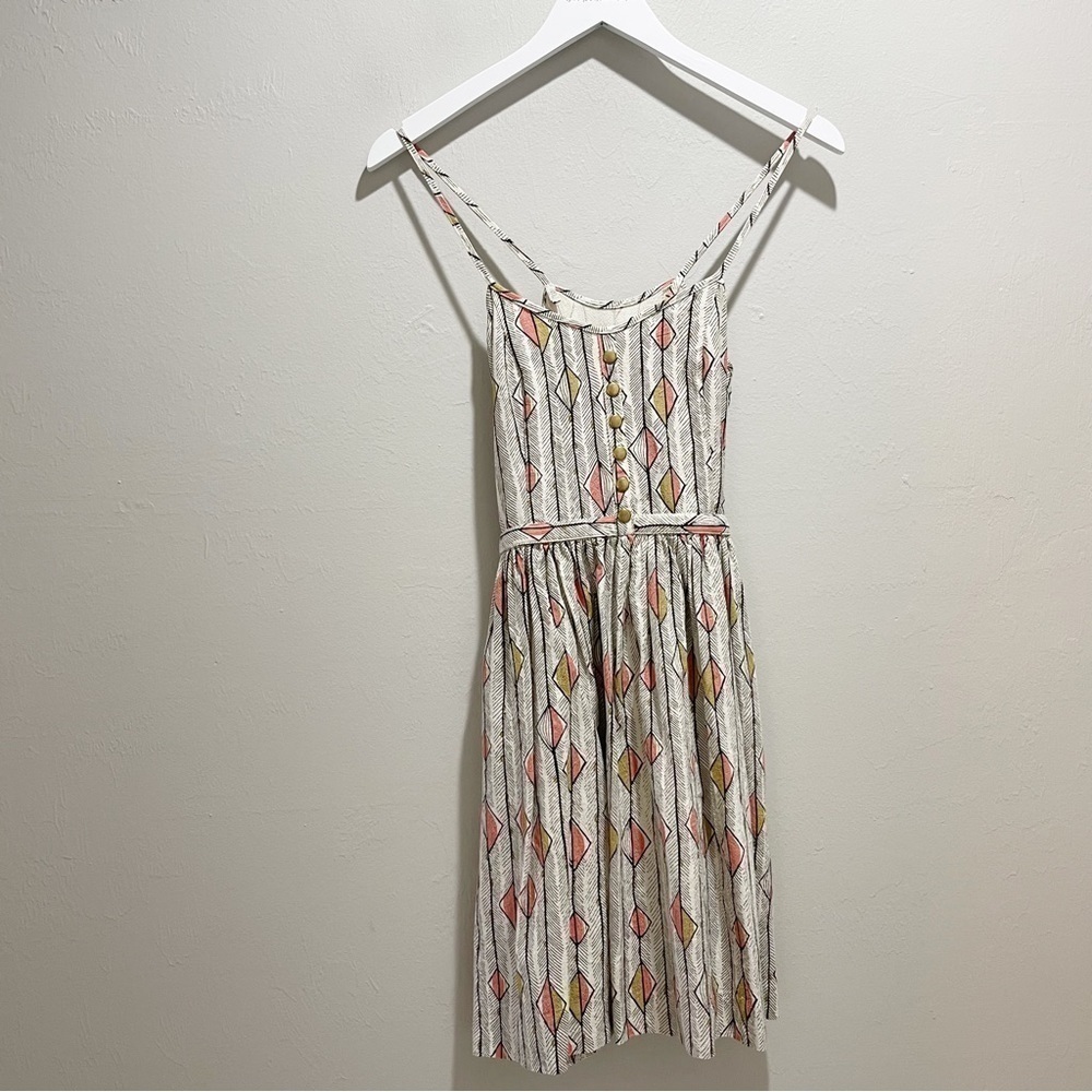 LAUREN MOFFATT Women’s Ivory Black Red Geometric Print Sundress Cotton Size 0